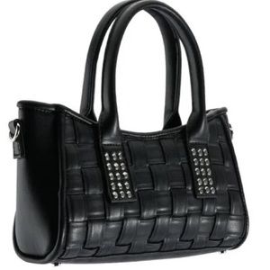 AKIRA Black Woven Vegan 🌱 Leather x-body Baguette Bag - NWT